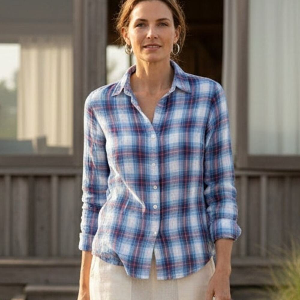 CP Shades Women's Blue Plaid Button up Flannel Shirt 100% Cotton size XS